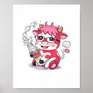 Póster Vaca de fresa Kawaii Anime Fresa Leche _5