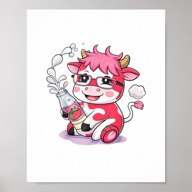 Póster Vaca de fresa Kawaii Anime Fresa Leche _5 (Frente)