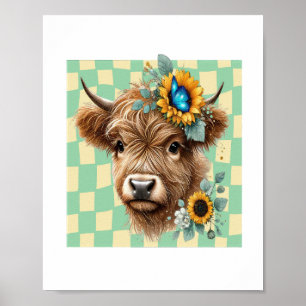 Póster Vaca de girasol, vaca de la montaña