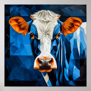 Póster Vaca de granja en mosaico de vidrio teñido vibrant