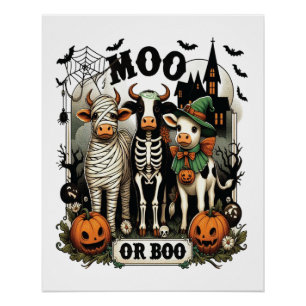 Póster Vaca de Halloween Moo o Boo