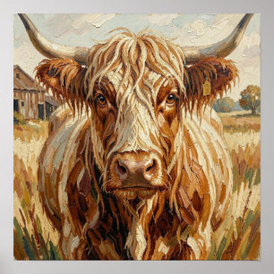 Póster Vaca de impasto linda en rancho rústico