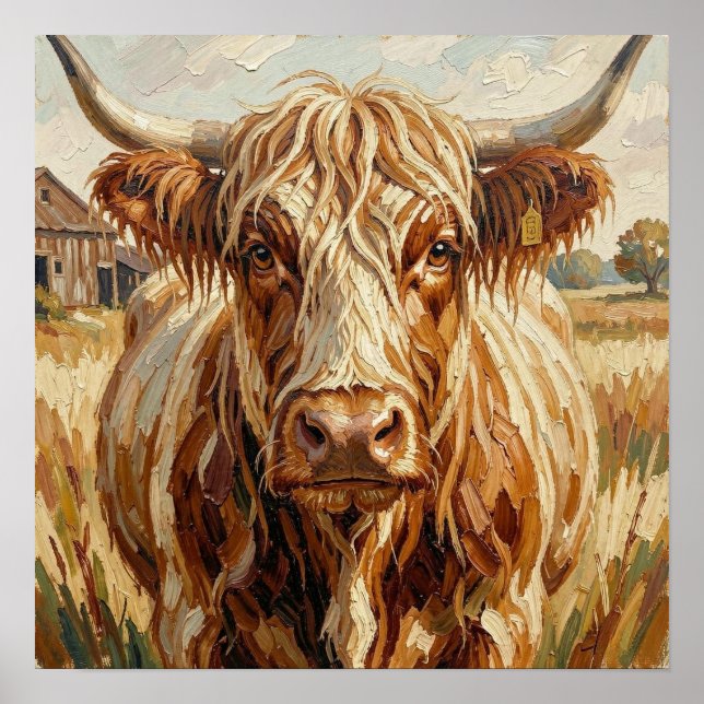 Póster Vaca de impasto linda en rancho rústico (Frente)