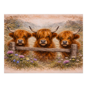 Póster Vaca de las Tierras Altas - Animales en Acuarela