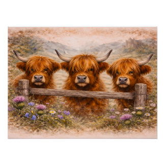 Póster Vaca de las Tierras Altas - Animales en Acuarela