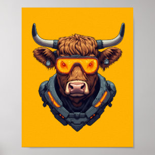Póster Vaca de las Tierras Altas de Mecha Cyberpunk Naran