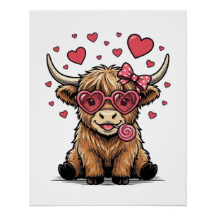Póster Vaca de las Tierras Altas Valentín Corazón Gafas V