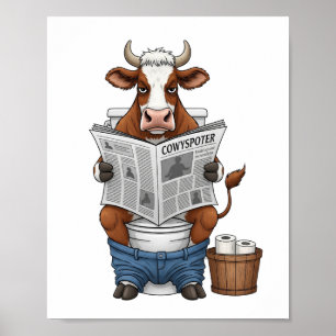 Póster Vaca en inodoro PNG, divertido animal de granja