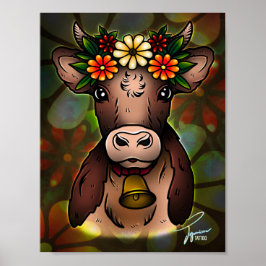 Póster Vaca floral