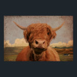 Póster Vaca Highland<br><div class="desc">Ilustracion de una vaca en las tierras altas de Escocia</div>