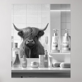 Póster Vaca Highland con baño de productos de diseño de p