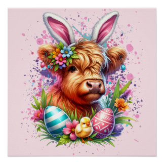 Póster Vaca Highland de Pascua
