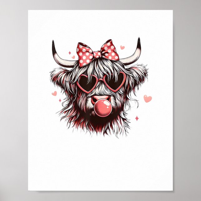 Póster Vaca Highland de Valentine Coquette Bow Heifer (Frente)