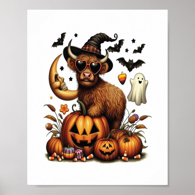 Póster Vaca Highland en Halloween (Frente)