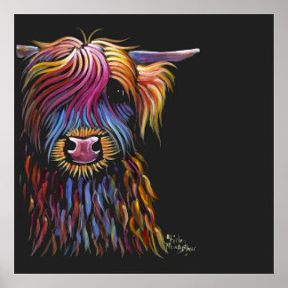 Póster Vaca Highland escocesa ' FLoWER PoT ' de Shirley M