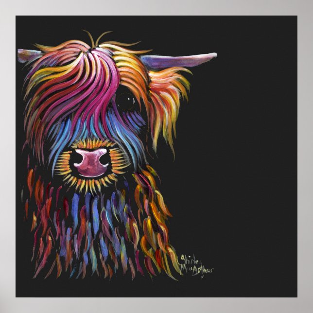 Póster Vaca Highland escocesa ' FLoWER PoT ' de Shirley M (Frente)