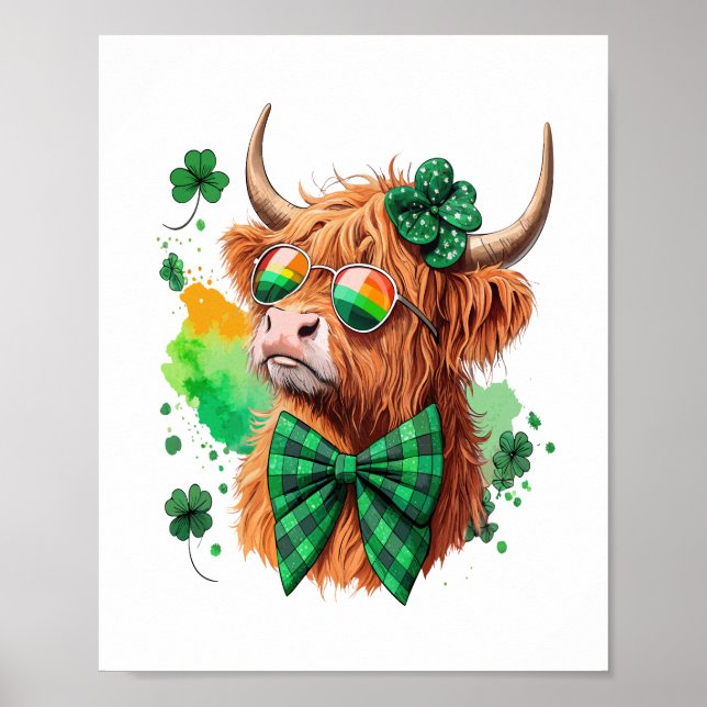 Póster Vaca Highland St Patrick's , vaca afortunada (Frente)
