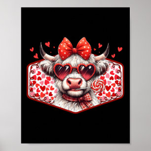 Póster Vaca linda de San Valentín Corazones rojos Niña Mu
