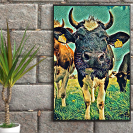 Póster Vaca linda y divertida, abstracta