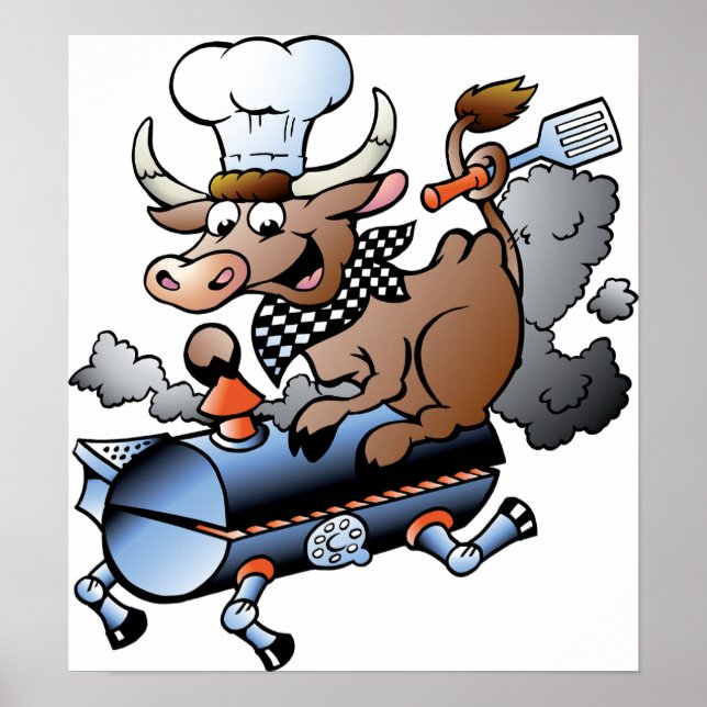 Póster Vaca Montando Un Poster De BBQ (Frente)