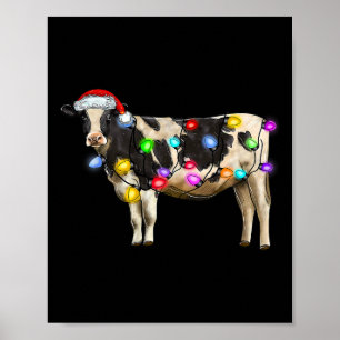 Póster Vaca Navidad Xmas Vaca Reno Sombrero Santa Navidad