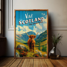 Vaca Poster de Viajes de las Tierras Altas de Esco