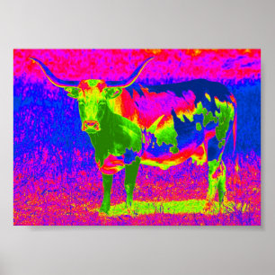 Póster Vaca Psicodélica de Texas Longhorn