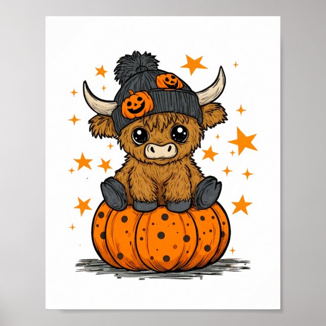 Póster Vaca Retro Halloween Highland (Frente)