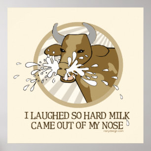 Póster Vaca riendo leche por la nariz