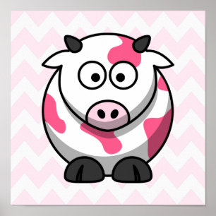 Póster Vaca rosa y blanca con patrón de Chevron