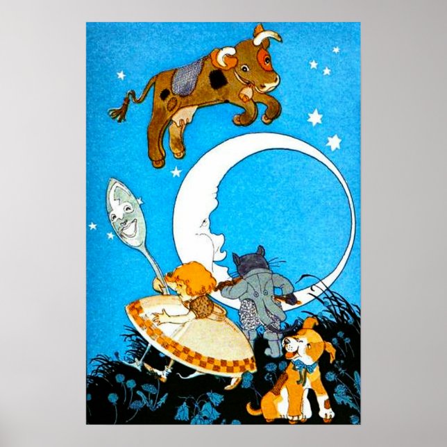 Póster Vaca saltada sobre la luna (en 23 tamaños) (Frente)