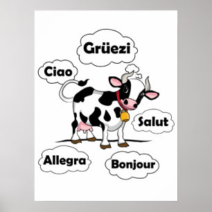 Póster Vaca suiza Grüezi Bonjour Ciao Suiza Viaje