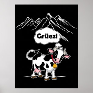 Póster Vaca suiza - Grüezi - Suiza Viaje