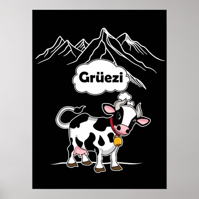 Póster Vaca suiza - Grüezi - Suiza Viaje (Frente)