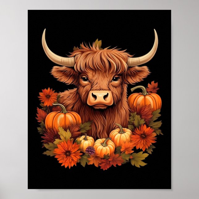 Póster Vaca Y Sale De Las Calabazas Del Otoño Occidental (Frente)