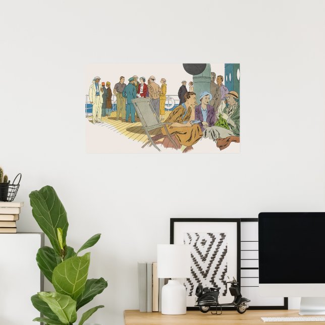 Póster Vacaciones antiguas, barco de crucero de pasajeros (Oficina en casa)