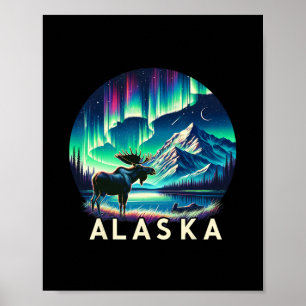 Póster Vacaciones de alce para ver la aurora boreal de Al