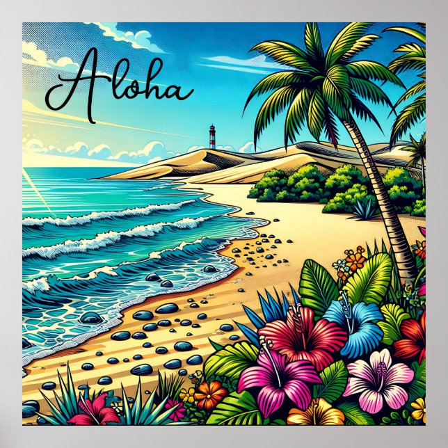 Póster Vacaciones de Aloha en el Océano Tropical (Frente)