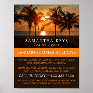 Póster Vacaciones de atardecer tropical, publicidad de ag