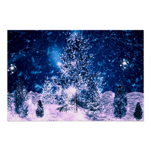 Póster vacaciones de bosque azul de invierno navidad   (Anverso)
