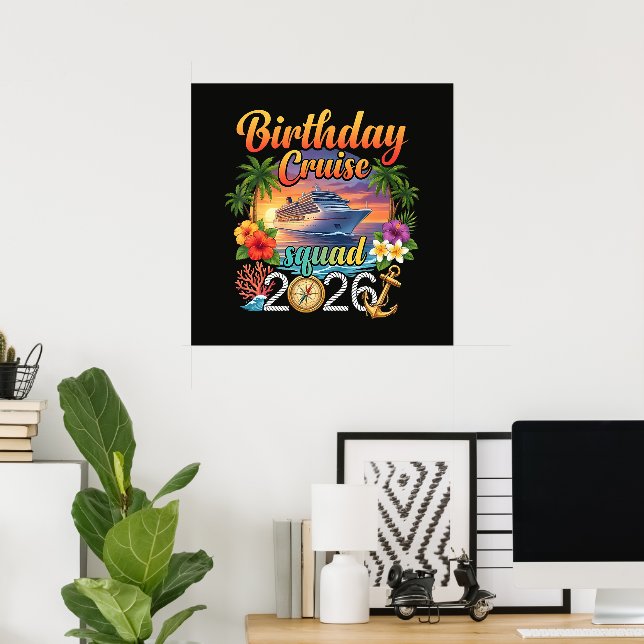 Póster Vacaciones de cumpleaños en crucero (Oficina en casa)