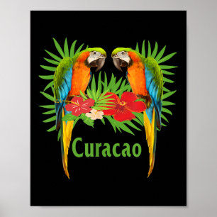 Póster Vacaciones de Curacao paran flores tropicales verd