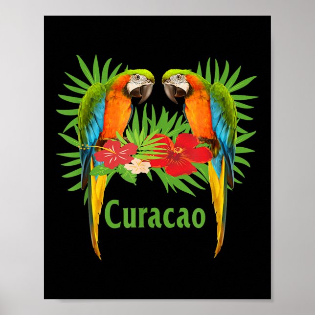 Póster Vacaciones de Curacao paran flores tropicales verd (Frente)