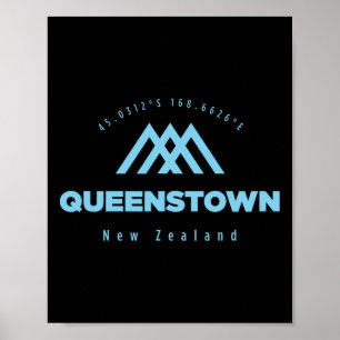 Póster Vacaciones de montaña en Queenstown esquí Nueva Ze
