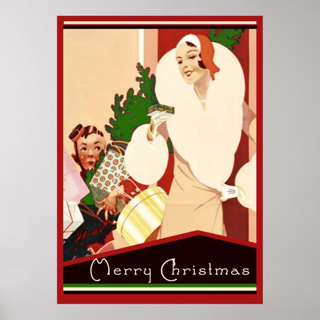Póster Vacaciones de Navidades de Art Deco que rompen vei (Frente)