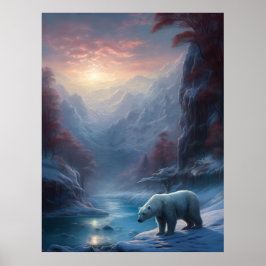 Póster Vacaciones de Navidades de la montaña de Oso Polar