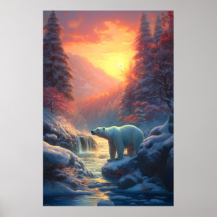 Póster Vacaciones de Navidades de la montaña de Oso Polar