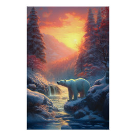 Póster Vacaciones de Navidades de la montaña de Oso Polar