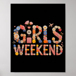 Póster vacaciones de surf de fin de semana de chicas retr