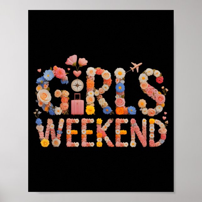 Póster vacaciones de surf de fin de semana de chicas retr (Frente)